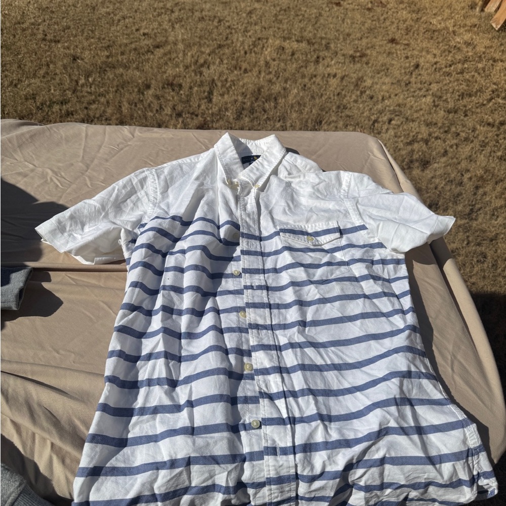 Ralph Lauren White and Blue Casual Button Down Shirt